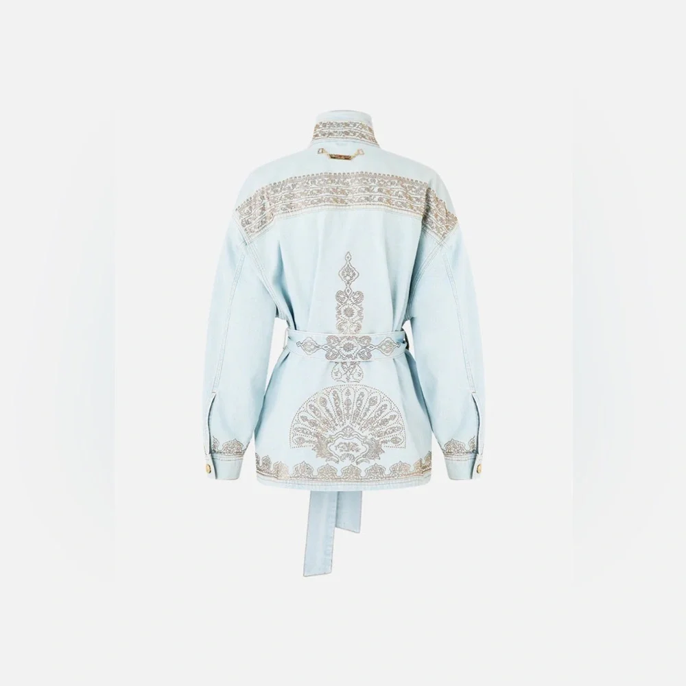 $1000 Camilla Jacket Light Blue Size S Alika Istanbul Alchemy High Neck Cotton - Picture 5 of 8